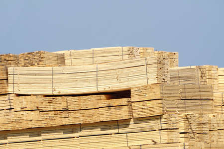 Timber is ready for shipping at a dock, Island,