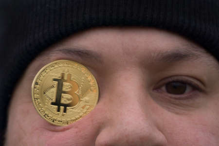a serious man with bitcoin (new virtual money )