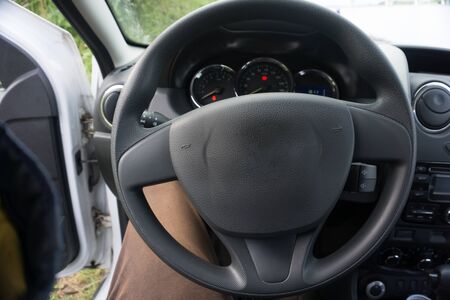 the interior of the wheel of a car