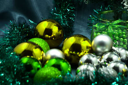 Christmas gift boxes with decorationsの写真素材