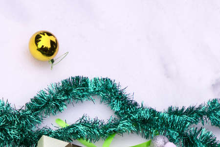 colorful christmas balls in snow backgroundの写真素材