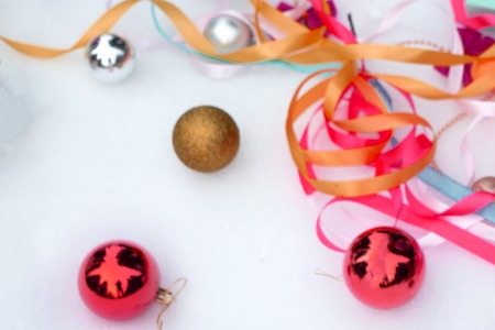 Colored ribbons for memory, fluttering in the wind, backgroundの写真素材