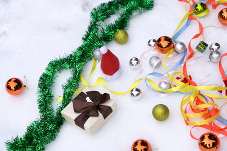 Collection of Christmas ornaments on white backgroundの写真素材