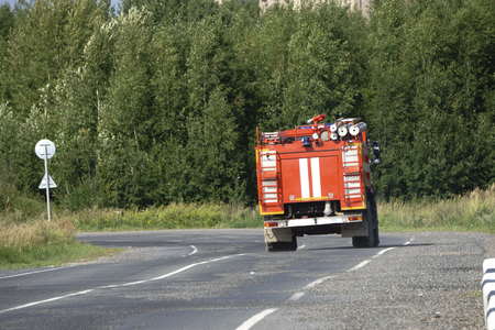red Fire truck rides at the fire