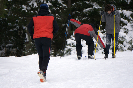 Cross-country skiing: young man cross-country skiing on a lovely sunny winter day .の写真素材