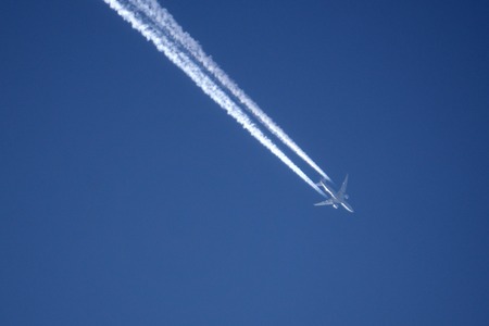 trace of the plane in the skyの写真素材