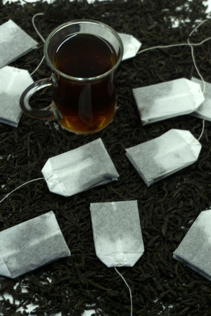 Cup of tea with tea bagsの写真素材