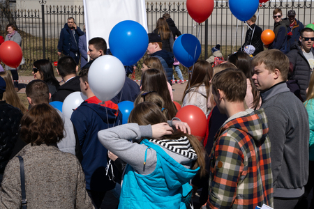 blurred Large crowd of people-Russia Berezniki may 1, 2018のeditorial素材