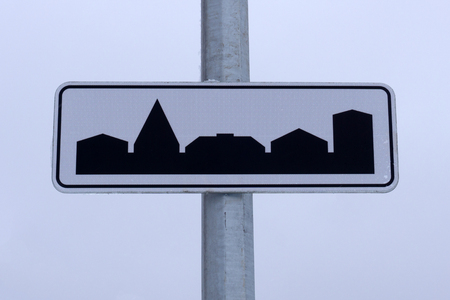 Highway motorway freeway expressway speedway sign with end of city, urban signの写真素材