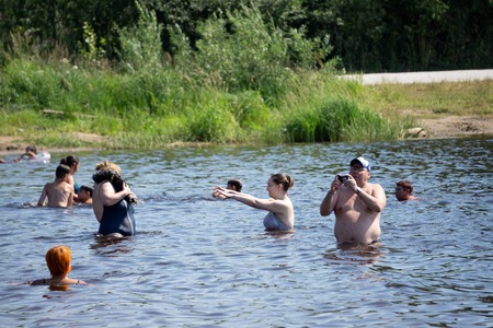 Kiteboarding Fun in the ocean Extreme Sport Kitesurfing POV Angle with Action Camera - Russia Berezniki 27 July 2017のeditorial素材