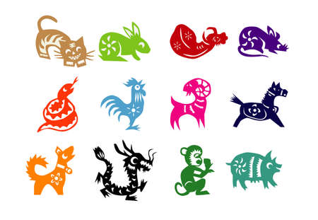 Animals of Chinese Calendarのイラスト素材