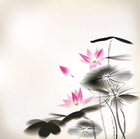 waterlily paintingのイラスト素材