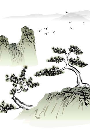 Chinese landscape ink painting のイラスト素材
