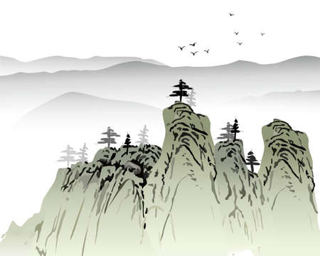 landscape paintingのイラスト素材