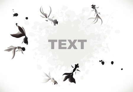 ink gold fish backgroundのイラスト素材