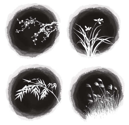 ink drop plantsのイラスト素材