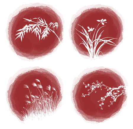 ink drop plantsのイラスト素材