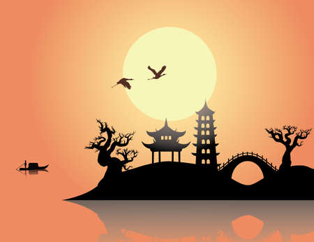 China sunsetのイラスト素材