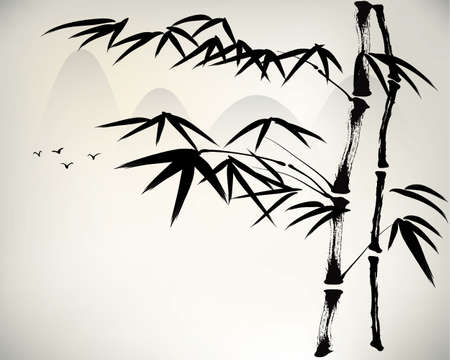 ink painted bambooのイラスト素材