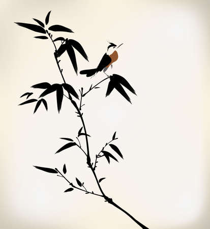 ink painted bamboo and birdのイラスト素材