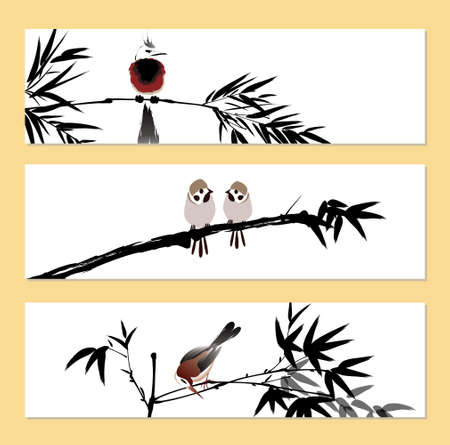 ink painted bamboo and birdのイラスト素材