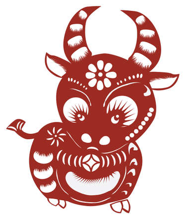 cartoon cow paper cutのイラスト素材