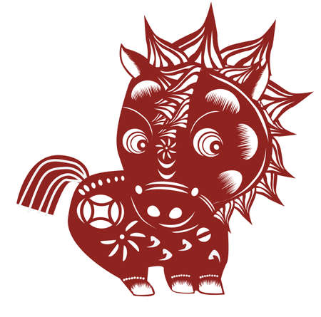 Chinese cartoon horse paper cutのイラスト素材