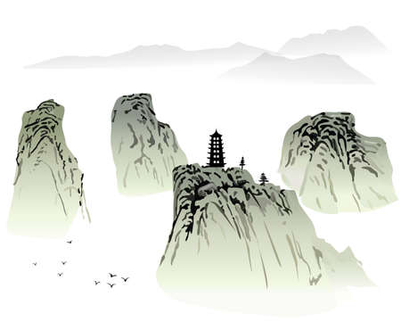 Chinese landscape paintingのイラスト素材