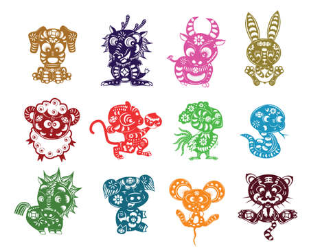 chinese 12 animals paper cutのイラスト素材