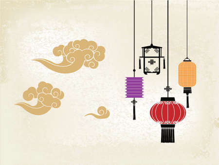 Chinese lantern and cloudのイラスト素材