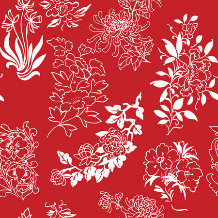 seamless flower drawings backgroundのイラスト素材
