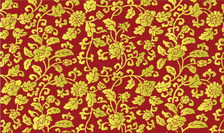 Golden Chinese floral patternのイラスト素材