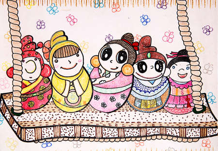 kids drawing - dollsの写真素材