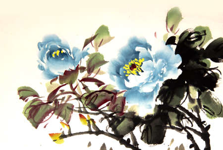 Chinese peony ink drawingの写真素材