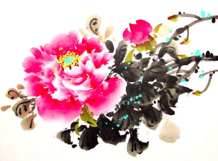 Chinese peony ink drawingの写真素材