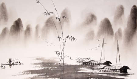 Chinese landscape ink paintingの写真素材