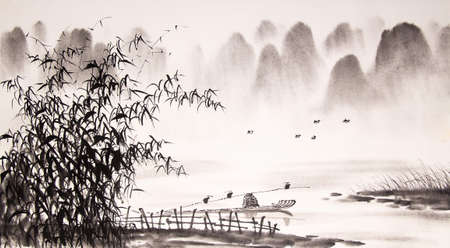 Chinese landscape ink paintingの写真素材