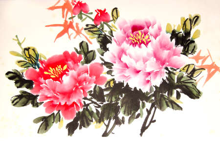 Chinese peony ink drawingの写真素材