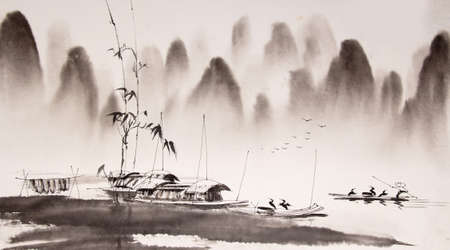 Chinese landscape ink paintingの写真素材