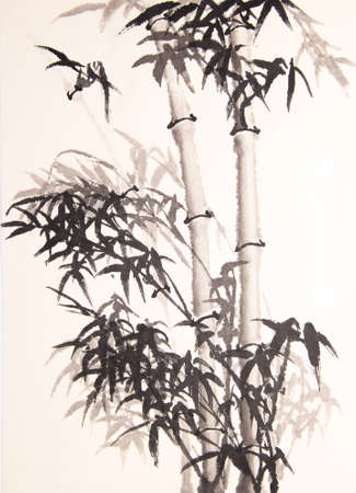 bamboo ink painting hand drawnの写真素材