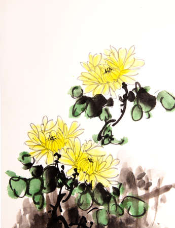 Chinese ink mum drawingの写真素材