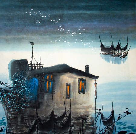 Chinese traditional painting of water houseの写真素材