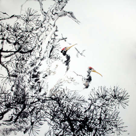 Chinese traditional painting of cranesの写真素材