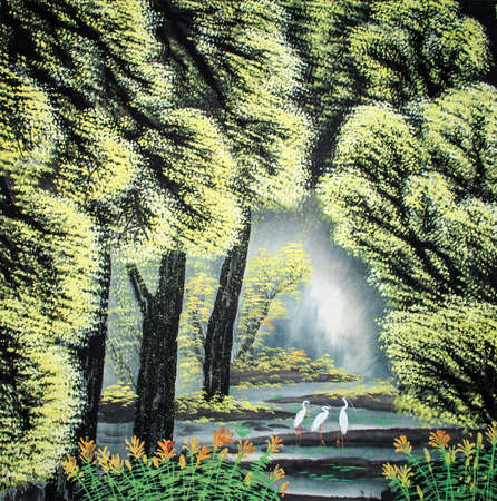 Chinese traditional painting of cranesの写真素材