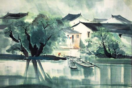 Chinese traditional painting of water houseの写真素材