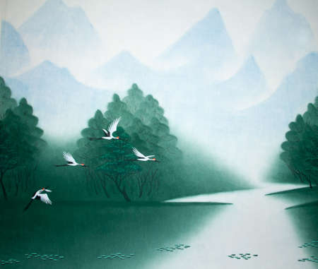 Chinese traditional painting of cranesの写真素材
