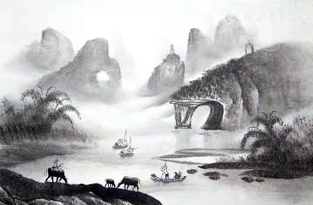Chinese traditional painting of landscapeの写真素材