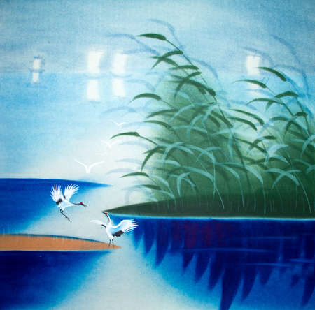Chinese traditional painting of cranesの写真素材