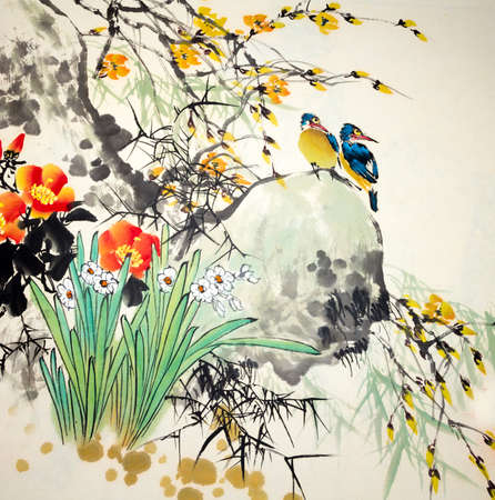 Chinese traditional painting of birdsの写真素材