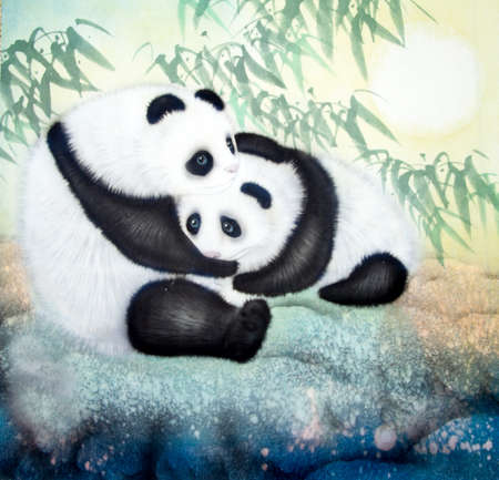 Chinese traditional painting of pandaの写真素材